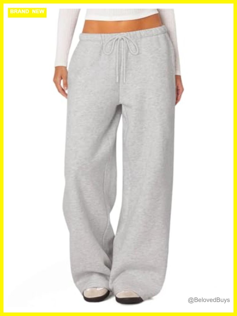 Fleece Lined Wide Leg Sweatpants High Rise Drawstring Women's